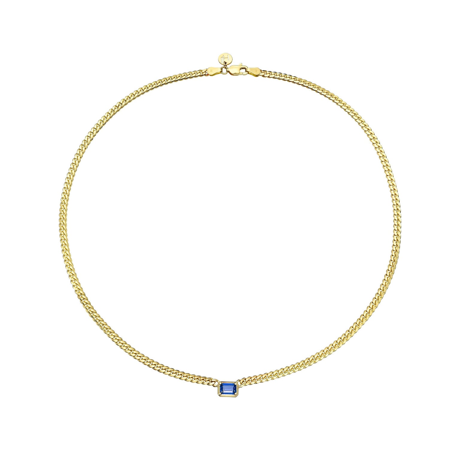 Emerald Cut Blue Sapphire Cuban Choker by Logan Hollowell Jewelry