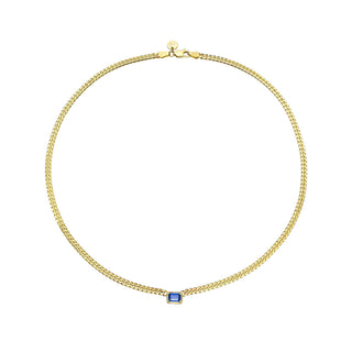 Emerald Cut Blue Sapphire Cuban Choker Yellow Gold 14" by Logan Hollowell Jewelry