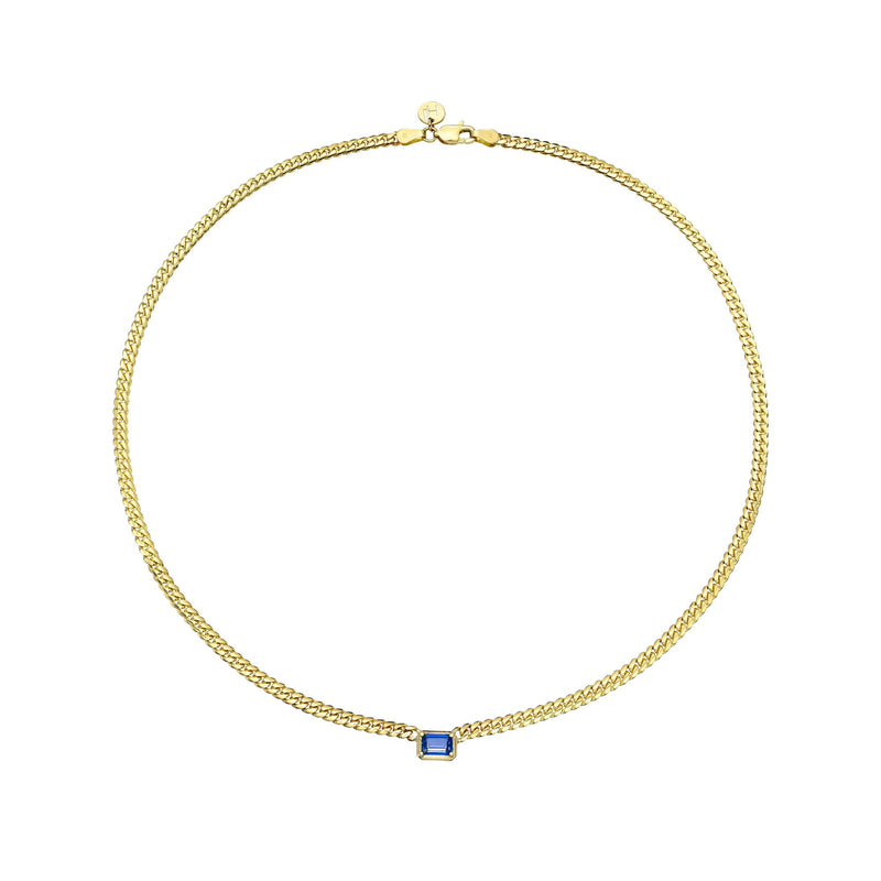 Emerald Cut Blue Sapphire Cuban Choker by Logan Hollowell Jewelry