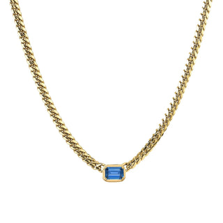 Emerald Cut Blue Sapphire Cuban Choker Yellow Gold 14" by Logan Hollowell Jewelry