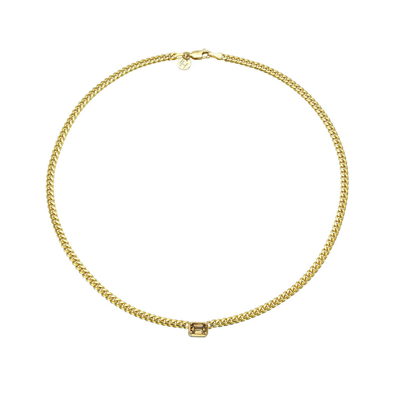 Emerald Cut Desert Cuban Choker Yellow Gold 14" by Logan Hollowell Jewelry