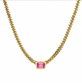 Emerald Cut Pink Sapphire Cuban Choker by Logan Hollowell Jewelry