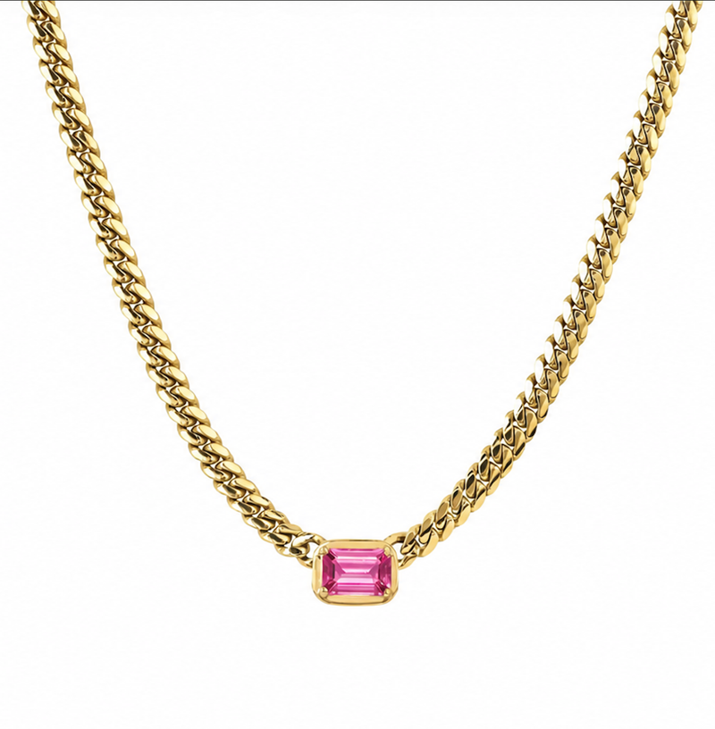 Emerald Cut Pink Sapphire Cuban Choker by Logan Hollowell Jewelry