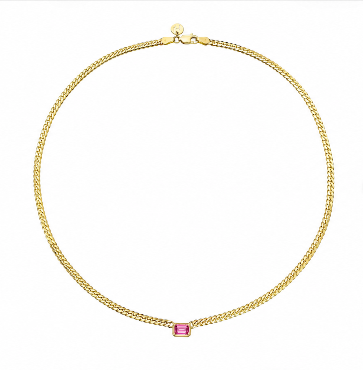 Emerald Cut Pink Sapphire Cuban Choker by Logan Hollowell Jewelry