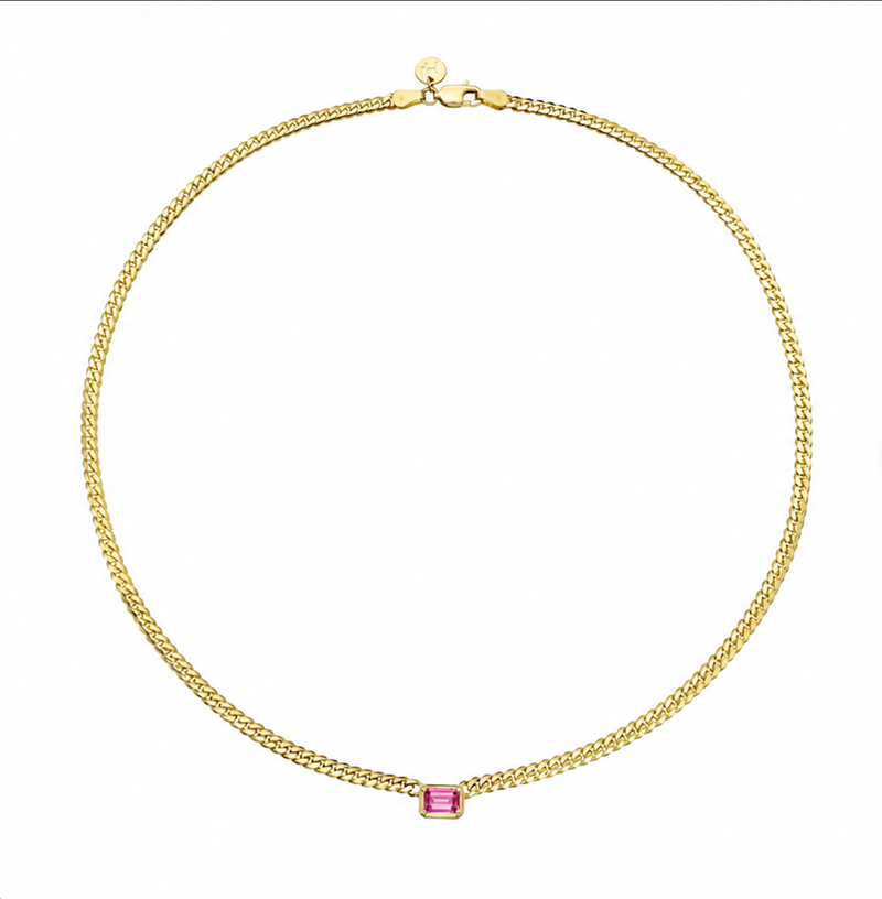 Emerald Cut Pink Sapphire Cuban Choker by Logan Hollowell Jewelry