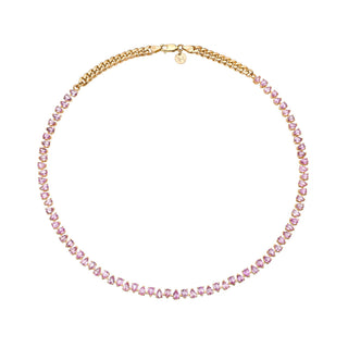 Reverse Water Drop Pink Sapphire Tennis Necklace by Logan Hollowell Jewelry