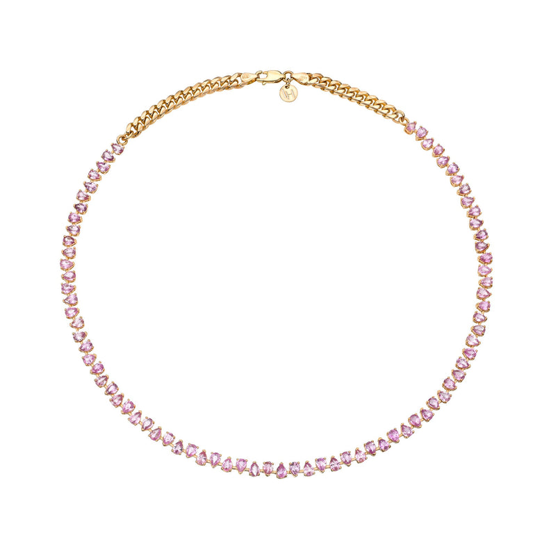 Reverse Water Drop Pink Sapphire Tennis Necklace by Logan Hollowell Jewelry