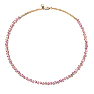 Baby Reverse Water Drop Pink Sapphire Tennis Necklace Rose Gold by Logan Hollowell Jewelry