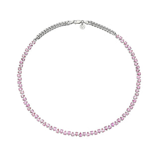 Reverse Water Drop Pink Sapphire Tennis Necklace by Logan Hollowell Jewelry