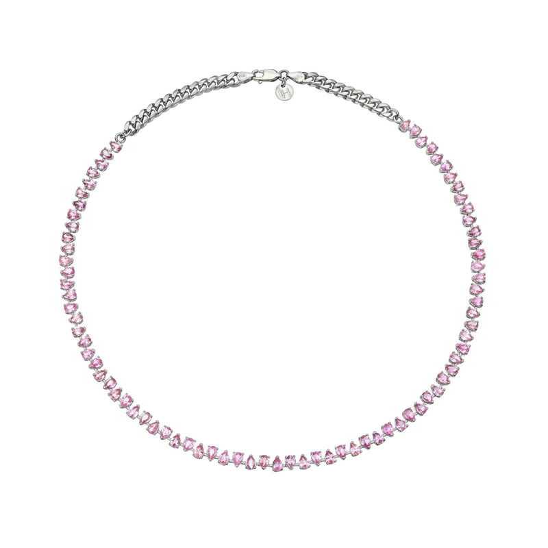 Reverse Water Drop Pink Sapphire Tennis Necklace by Logan Hollowell Jewelry