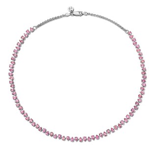 Baby Reverse Water Drop Pink Sapphire Tennis Necklace White Gold by Logan Hollowell Jewelry