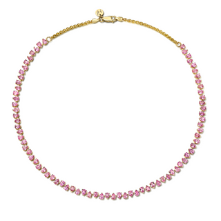 Baby Reverse Water Drop Pink Sapphire Tennis Necklace Yellow Gold by Logan Hollowell Jewelry