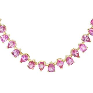Reverse Water Drop Pink Sapphire Tennis Necklace by Logan Hollowell Jewelry