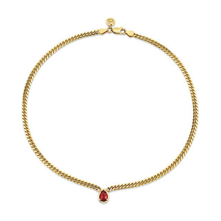 Queen Pear Ruby Cuban Choker | Ready to Ship Yellow Gold 13"-14" by Logan Hollowell Jewelry