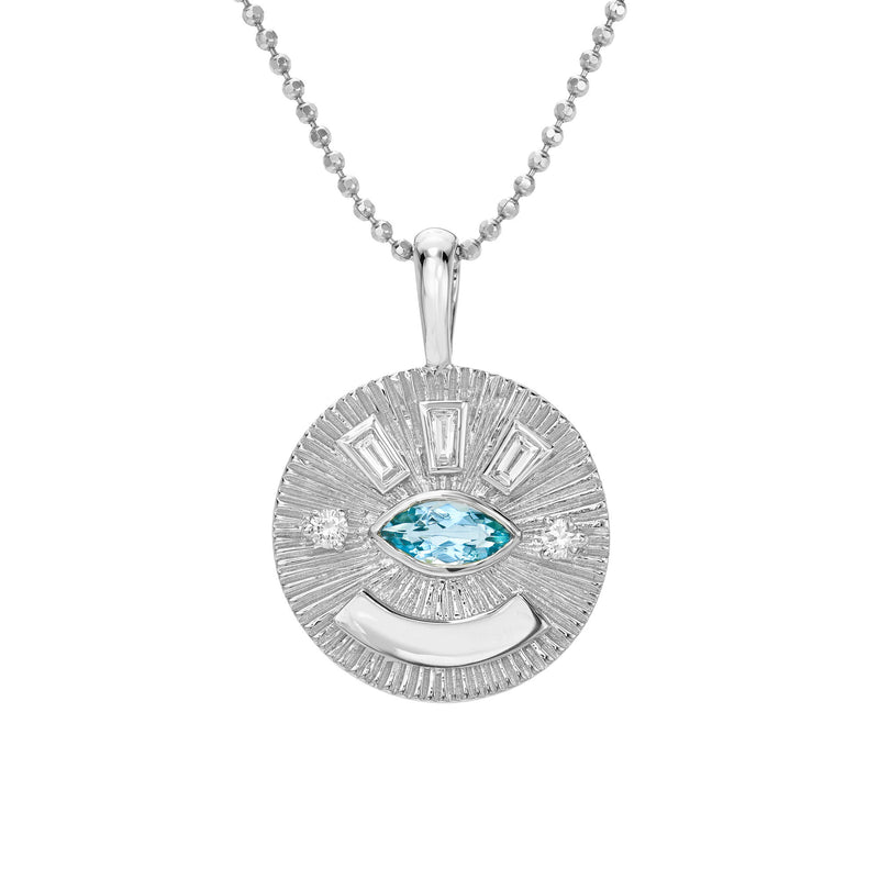 Medium Aquamarine Angel Eye Coin Necklace
