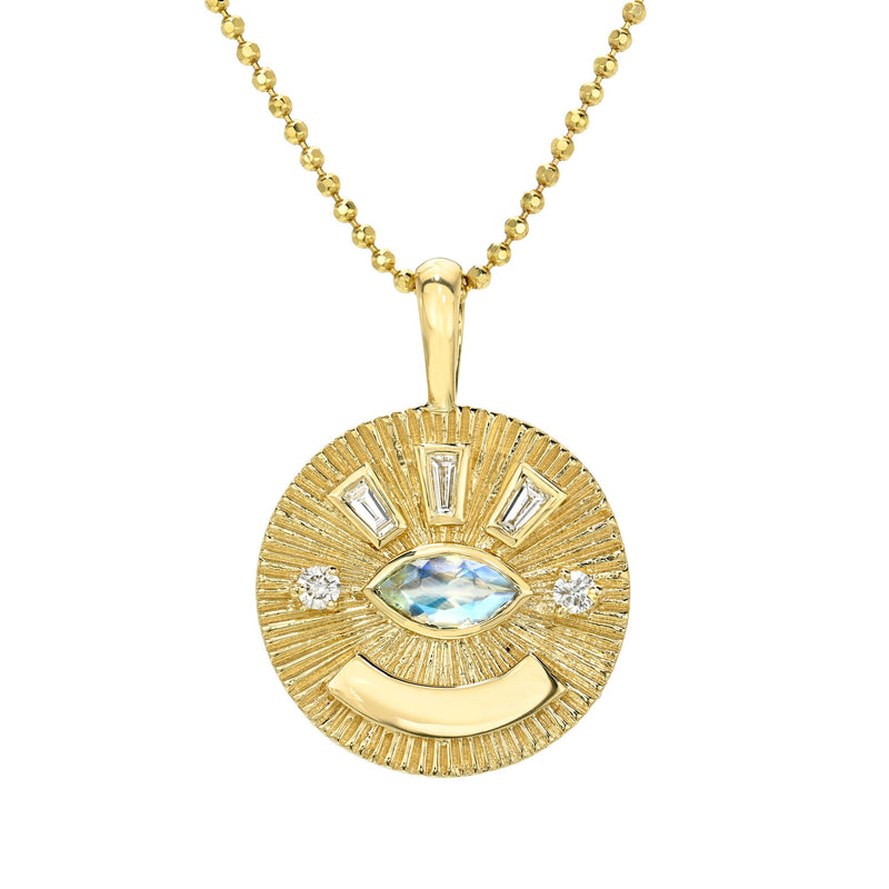 Medium Moonstone Angel Eye Coin Necklace Yellow Gold by Logan Hollowell Jewelry