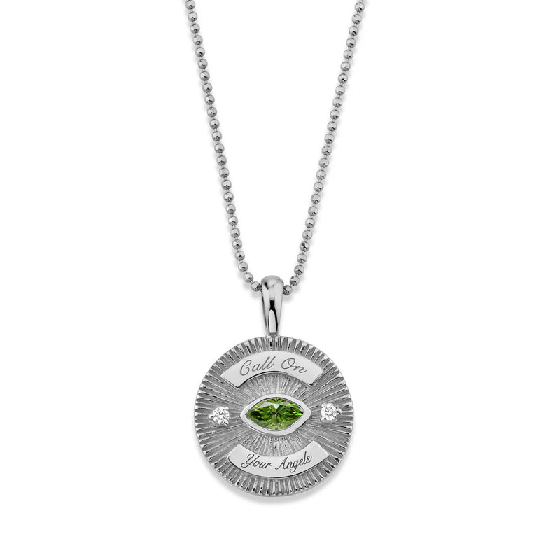 Call On Your Angels Green Tourmaline Angel Eye Coin Necklace White Gold 16" by Logan Hollowell Jewelry