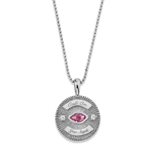 Call On Your Angels Pink Sapphire Angel Eye Coin Necklace White Gold 16" by Logan Hollowell Jewelry