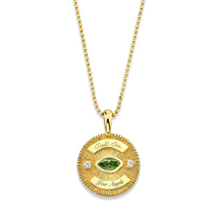 Call On Your Angels Green Tourmaline Angel Eye Coin Necklace Yellow Gold 16" by Logan Hollowell Jewelry