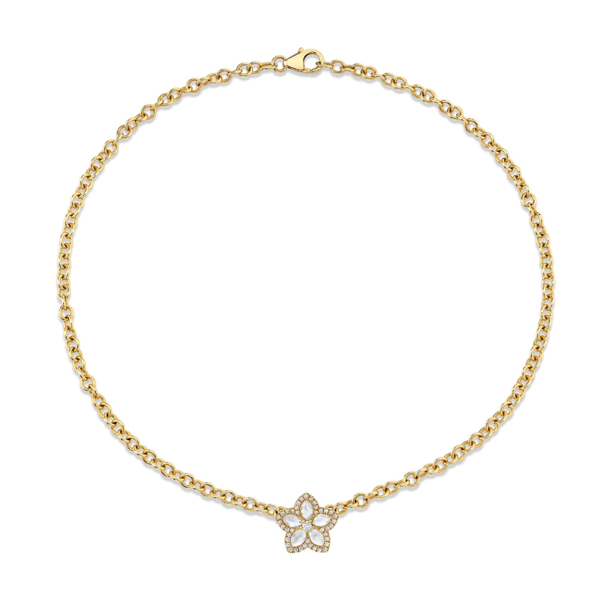 Eternal Jardin Rose Cut Marquise Diamond Flower Choker Yellow Gold 15" by Logan Hollowell Jewelry