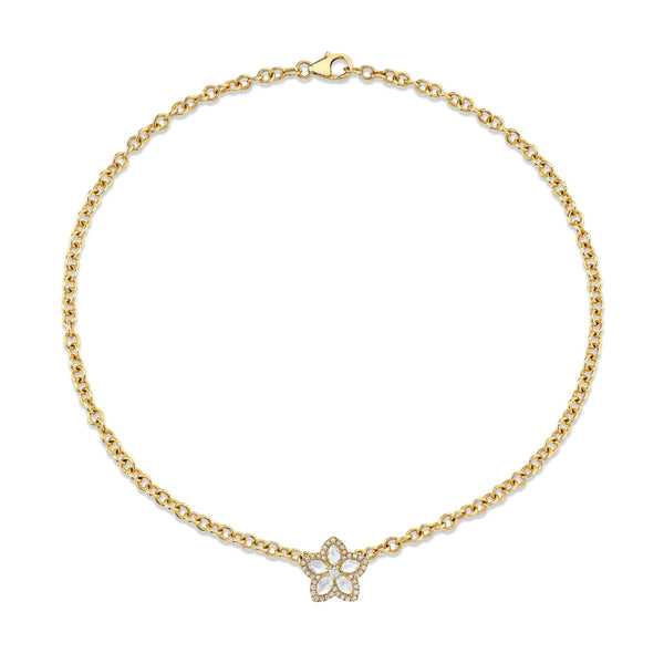 Eternal Jardin Rose Cut Marquise Diamond Flower Choker Yellow Gold 15" by Logan Hollowell Jewelry