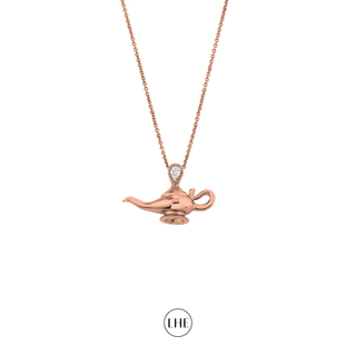 Genie Lamp with Pear Diamond Rose Gold   by Logan Hollowell Jewelry