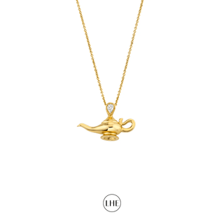 Genie Lamp with Pear Diamond Yellow Gold   by Logan Hollowell Jewelry