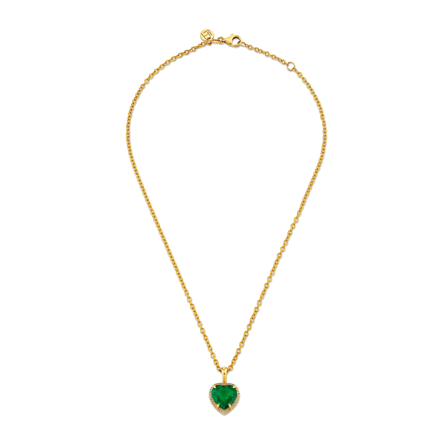 Heart Emerald Pendant with Full Pave Halo by Logan Hollowell Jewelry