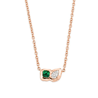 Lover's Duet River Emerald & Diamond Necklace Rose Gold 14"  by Logan Hollowell Jewelry