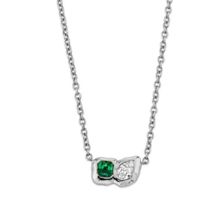 Lover's Duet River Emerald & Diamond Necklace White Gold 14"  by Logan Hollowell Jewelry