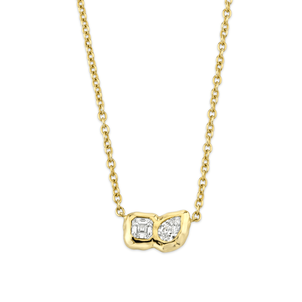 Lover's Duet River Diamond Necklace Yellow Gold 14" by Logan Hollowell Jewelry