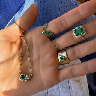 Lover's Duet River Emerald & Diamond Necklace | Ready to Ship by Logan Hollowell Jewelry