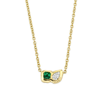 Lover's Duet River Emerald & Diamond Necklace | Ready to Ship Yellow Gold 18" by Logan Hollowell Jewelry