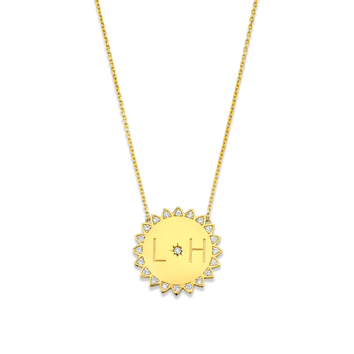 Custom Initials Medium "You Are My Sunshine" Necklace (L + H) Yellow Gold 2 by Logan Hollowell Jewelry