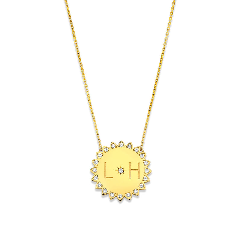 Custom Initials Medium "You Are My Sunshine" Necklace (L + H) Yellow Gold 2 by Logan Hollowell Jewelry