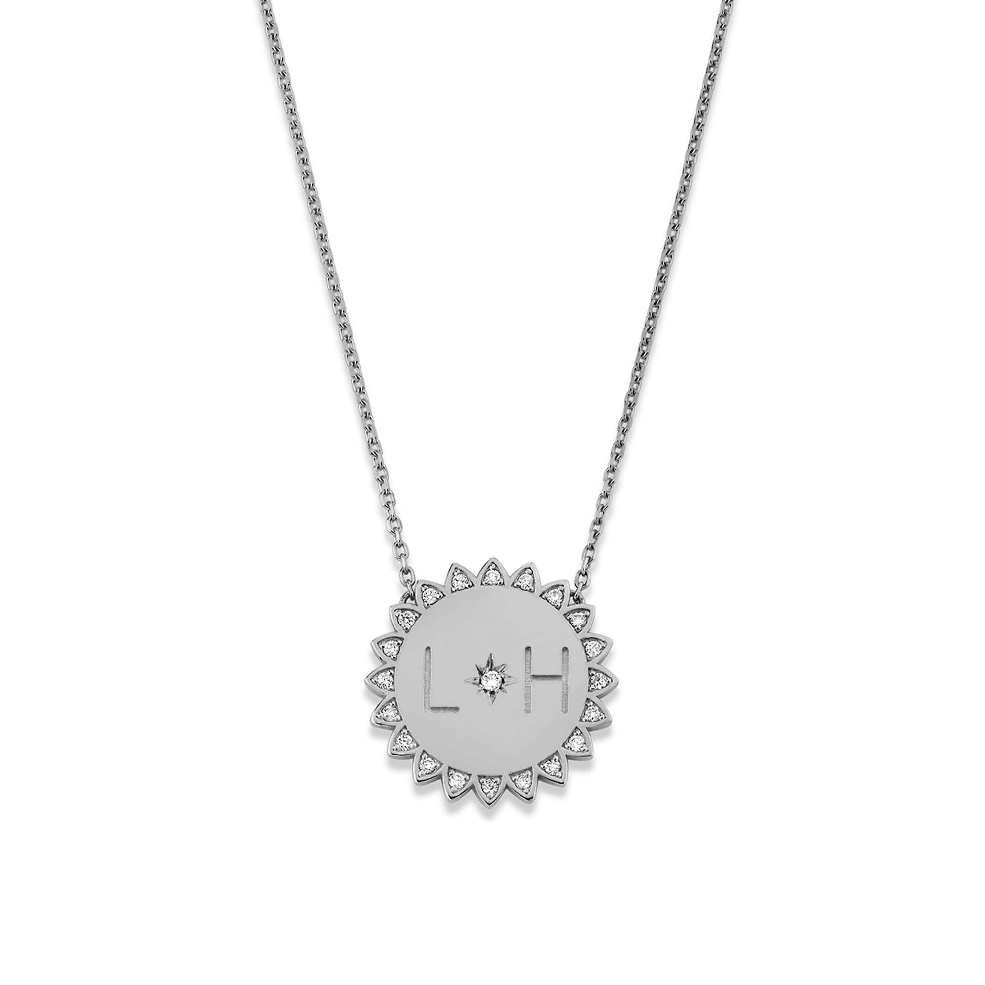 Custom Initials Classic "You Are My Sunshine" Necklace White Gold 2  by Logan Hollowell Jewelry
