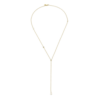 Orbit Pearl & Diamond Lariat Yellow Gold   by Logan Hollowell Jewelry