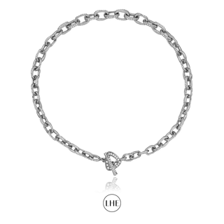 Graduated Atlantis Diamond Chain Necklace with Pavé Trillion Toggle White Gold 15"  by Logan Hollowell Jewelry