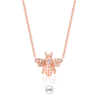 Diamond Honey Bee Necklace Rose Gold 15-16"  by Logan Hollowell Jewelry