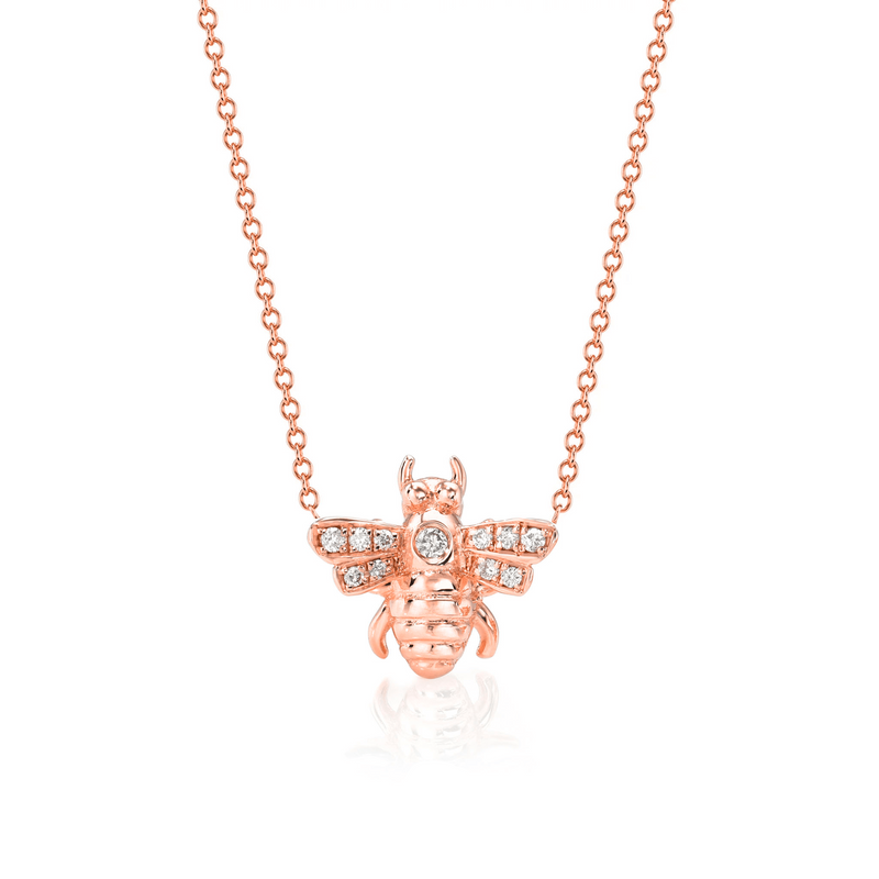 Diamond Honey Bee Necklace Rose Gold 15-16"  by Logan Hollowell Jewelry