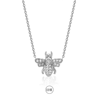 Diamond Honey Bee Necklace White Gold 15-16"  by Logan Hollowell Jewelry