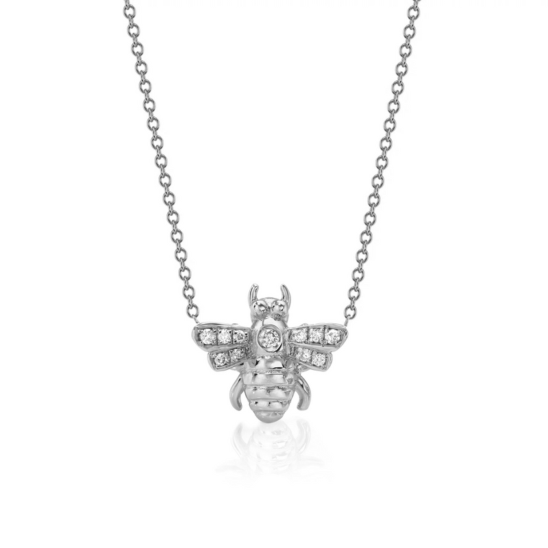 Diamond Honey Bee Necklace White Gold 15-16"  by Logan Hollowell Jewelry