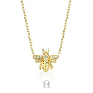 Diamond Honey Bee Necklace Yellow Gold 15-16"  by Logan Hollowell Jewelry