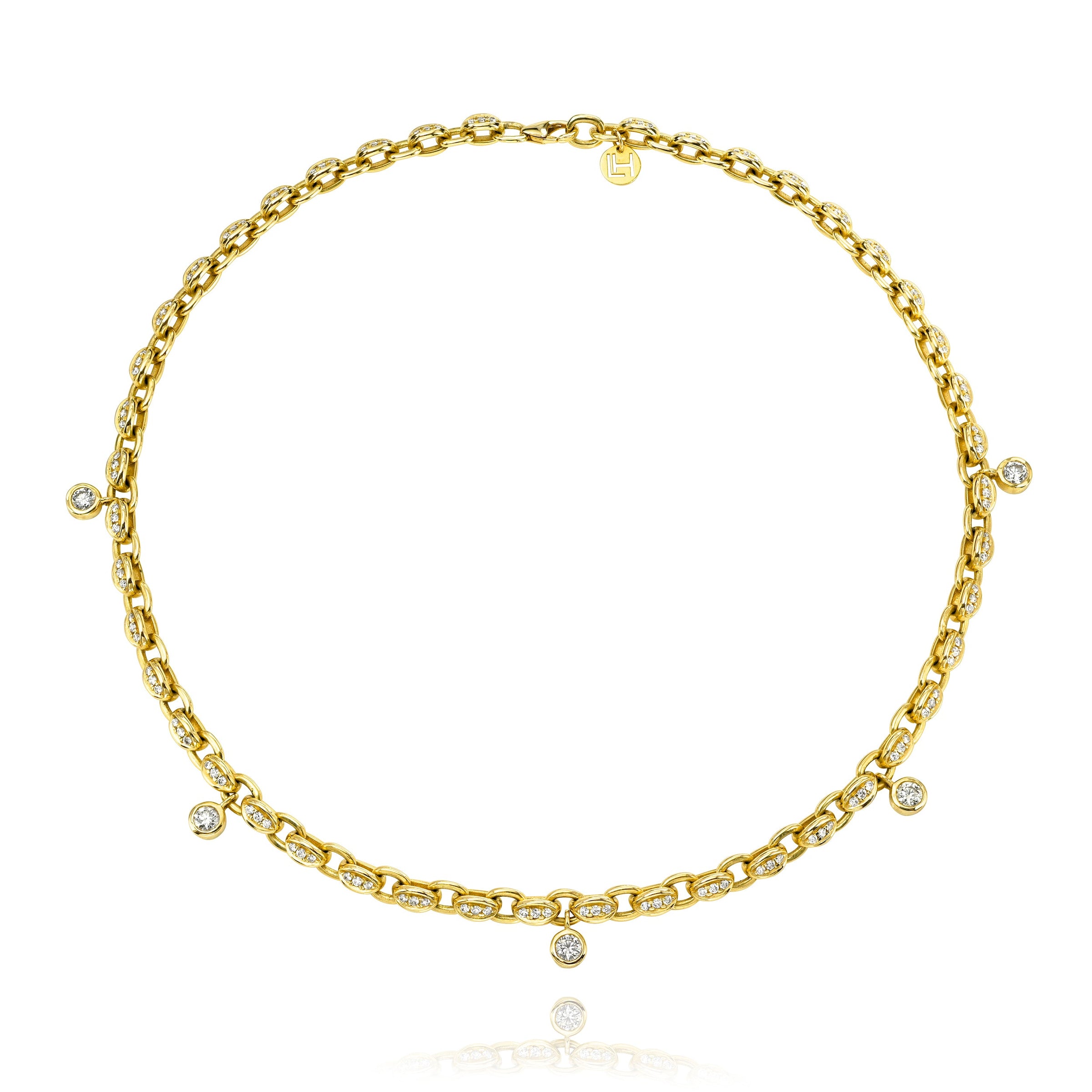 Classic Diamond Chain Gypsy Roma Choker Yellow Gold 14" by Logan Hollowell Jewelry