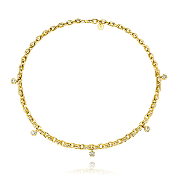 Classic Diamond Chain Gypsy Roma Choker Yellow Gold 14" by Logan Hollowell Jewelry