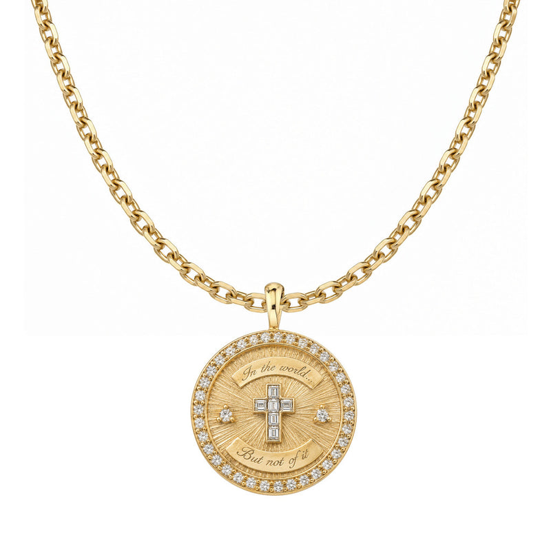 Diamond Cross Coin with Pavé Border 16" Danny Chain Rose Gold by Logan Hollowell Jewelry