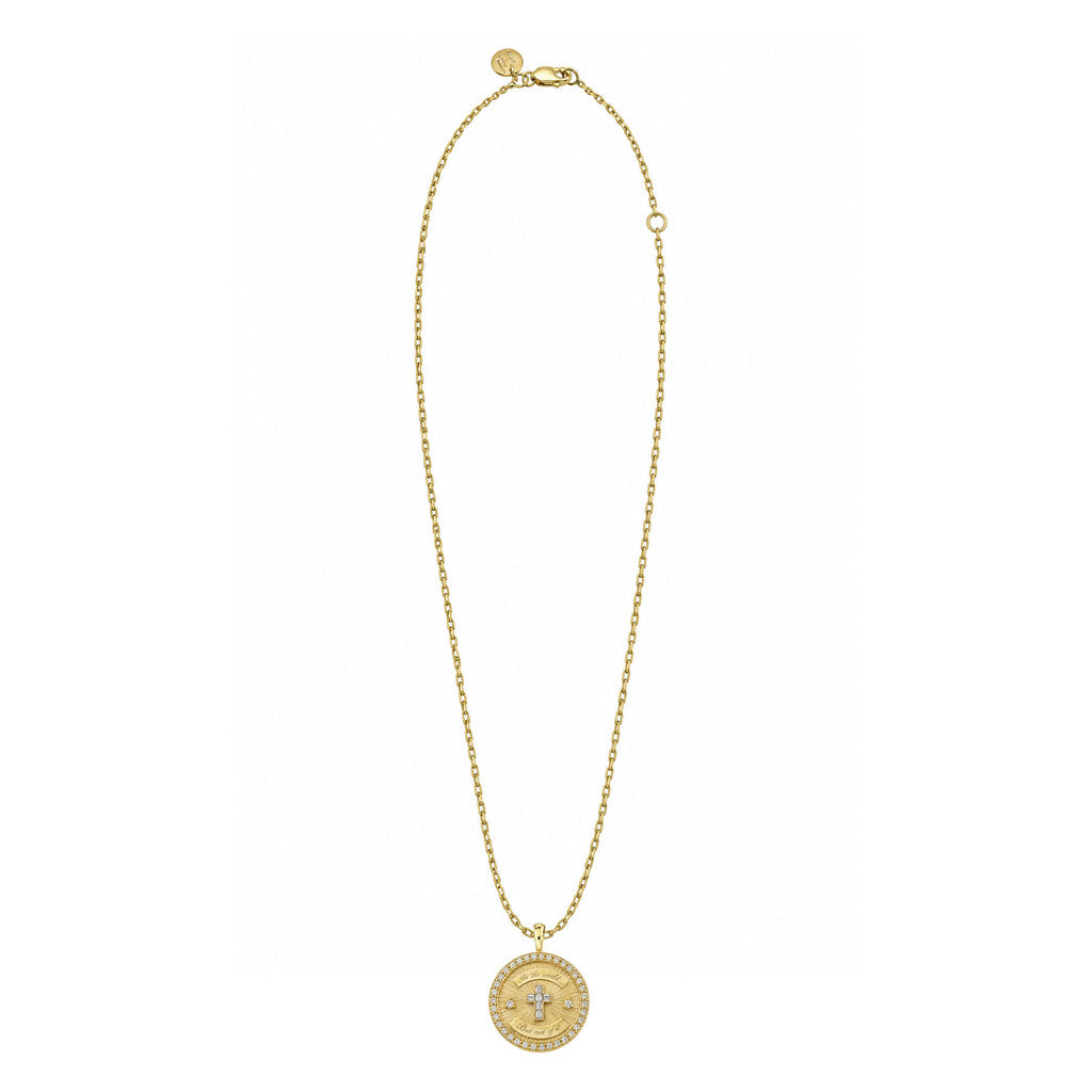 Diamond Cross Coin with Pavé Border by Logan Hollowell Jewelry