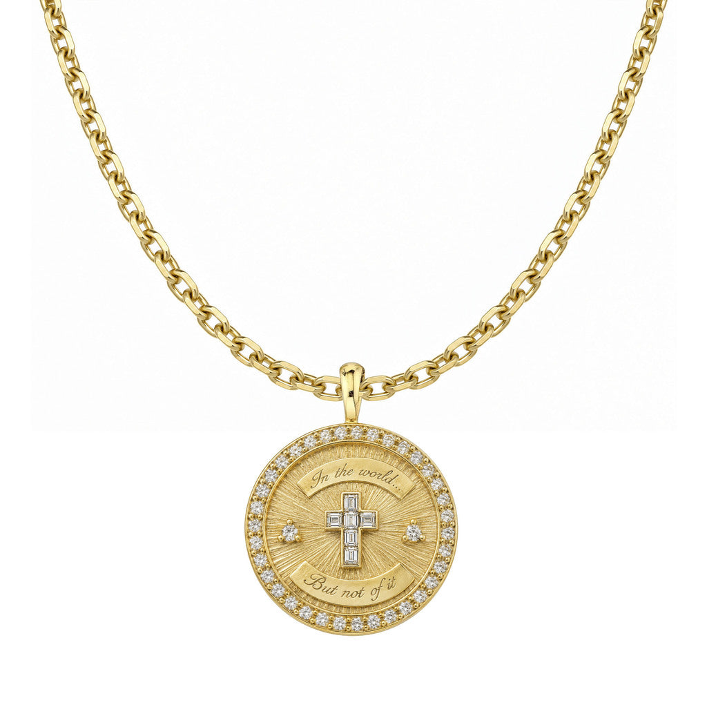 Diamond Cross Coin with Pavé Border 16" Danny Chain Yellow Gold by Logan Hollowell Jewelry
