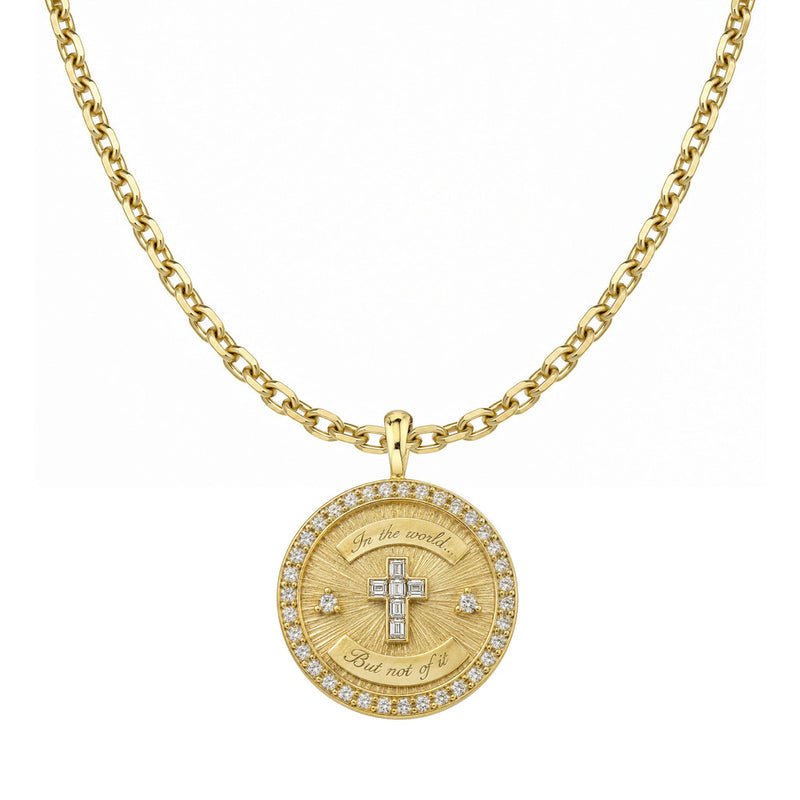 Diamond Cross Coin with Pavé Border 16" Danny Chain Yellow Gold by Logan Hollowell Jewelry