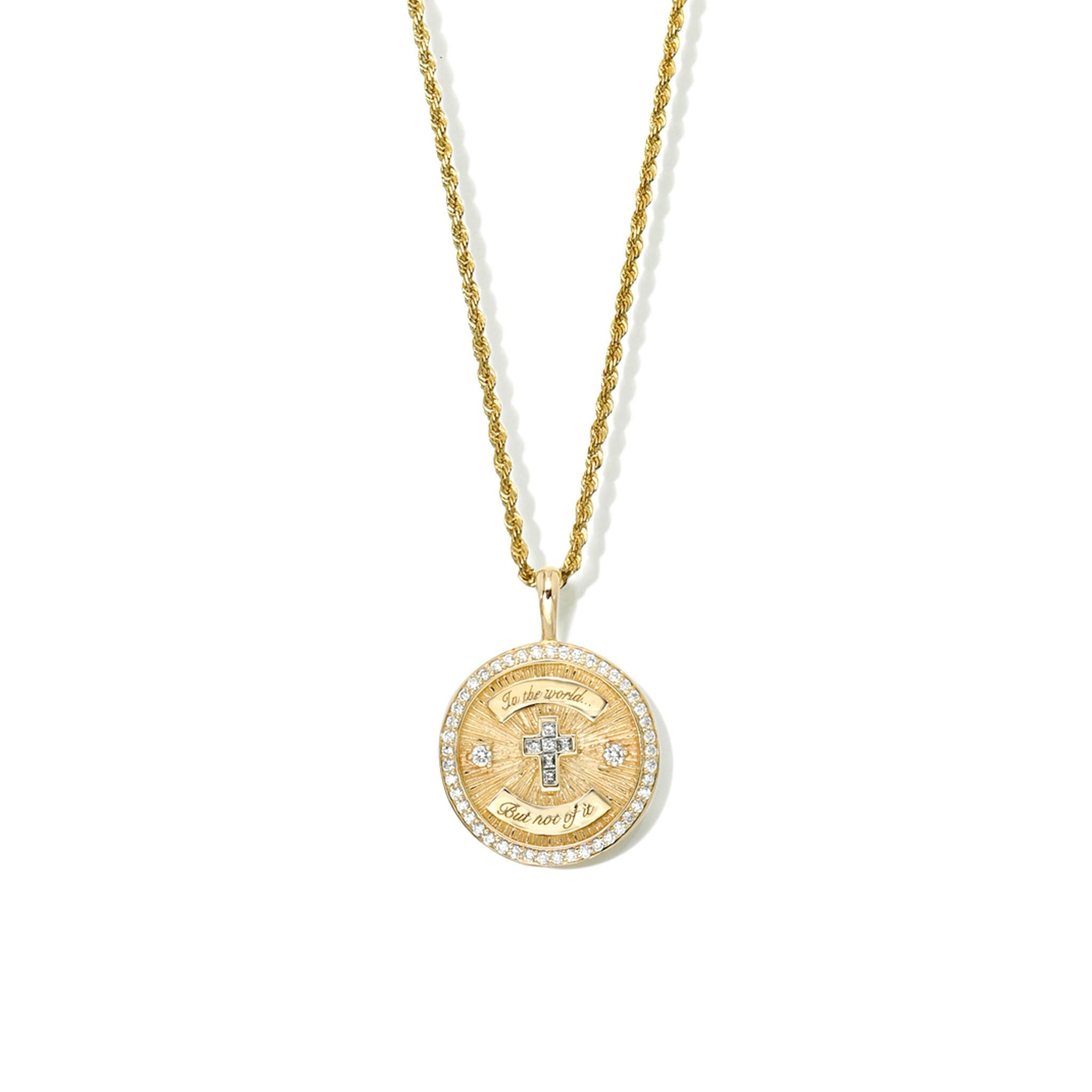 Diamond Cross Coin with Pavé Border | Ready to Ship Yellow Gold 20" by Logan Hollowell Jewelry